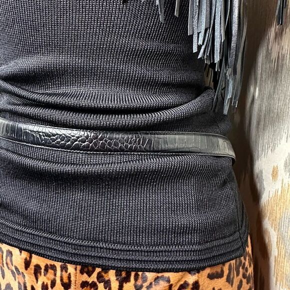 Ralph Lauren Black Label Jet Black Leather Fringe Tank Top - Picture 16 of 16